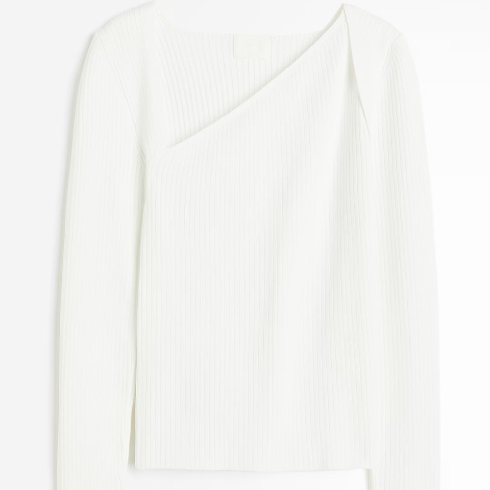 H&M White Asymmetrical Long Sleeve Top